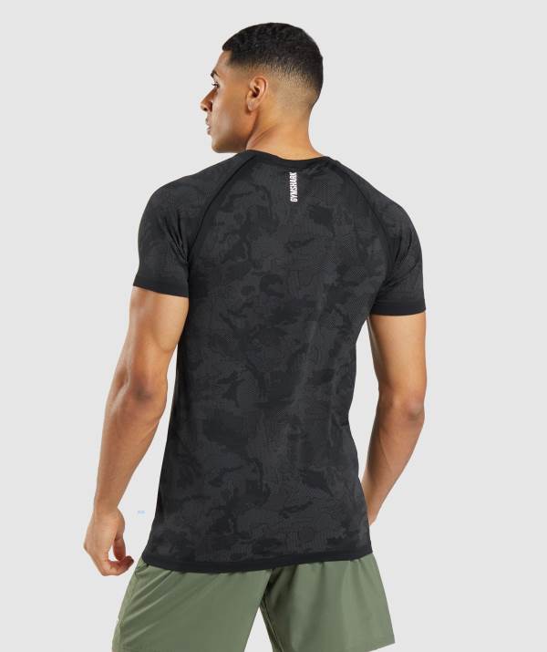 Panske Tricka Gymshark Geo Seamless Čierne Siva / Siva | OZ7082649